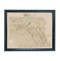 The image is a framed artwork depicting a sketch of a person's body in a reclining position.