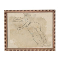 The image is a framed artwork depicting a sketch of a human figure, possibly a woman, in a dynamic pose.