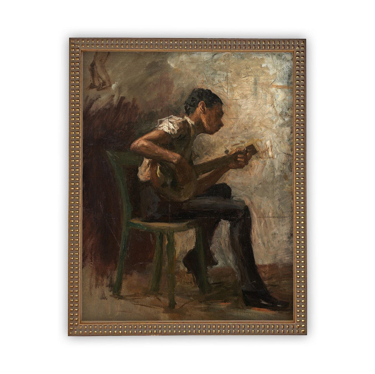 Vintage Framed Canvas Art Boy Playing Guitar #P-509