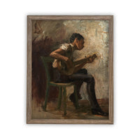 Vintage Framed Canvas Art Boy Playing Guitar #P-509