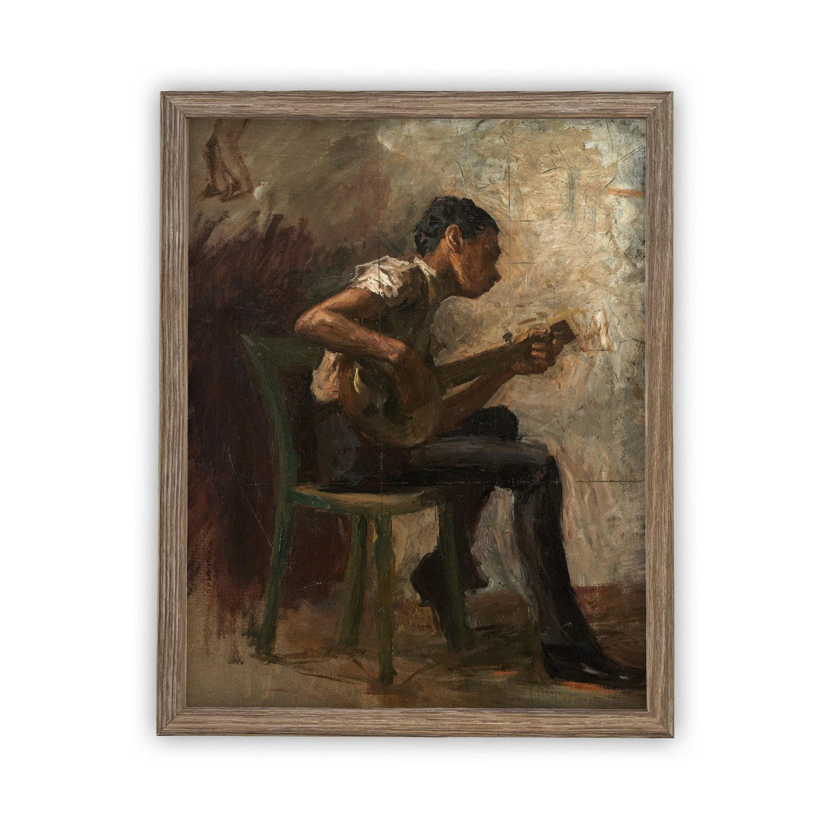 Vintage Framed Canvas Art Boy Playing Guitar #P-509