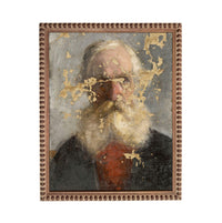 The image is a painting of an elderly man with a long white beard, wearing a red shirt. The painting is framed and appears to be in a vintage style.