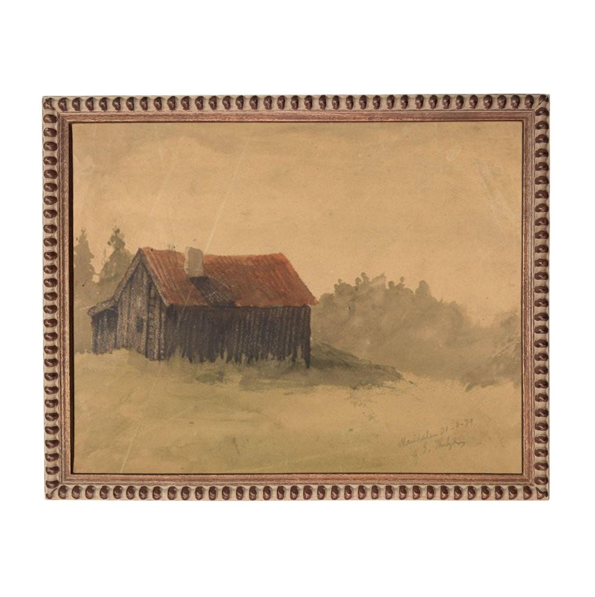 a rustic wooden cabin nestled in a serene, wooded landscape.