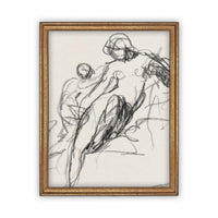 Vintage Framed Canvas Art Portrait Sketch /#P-512