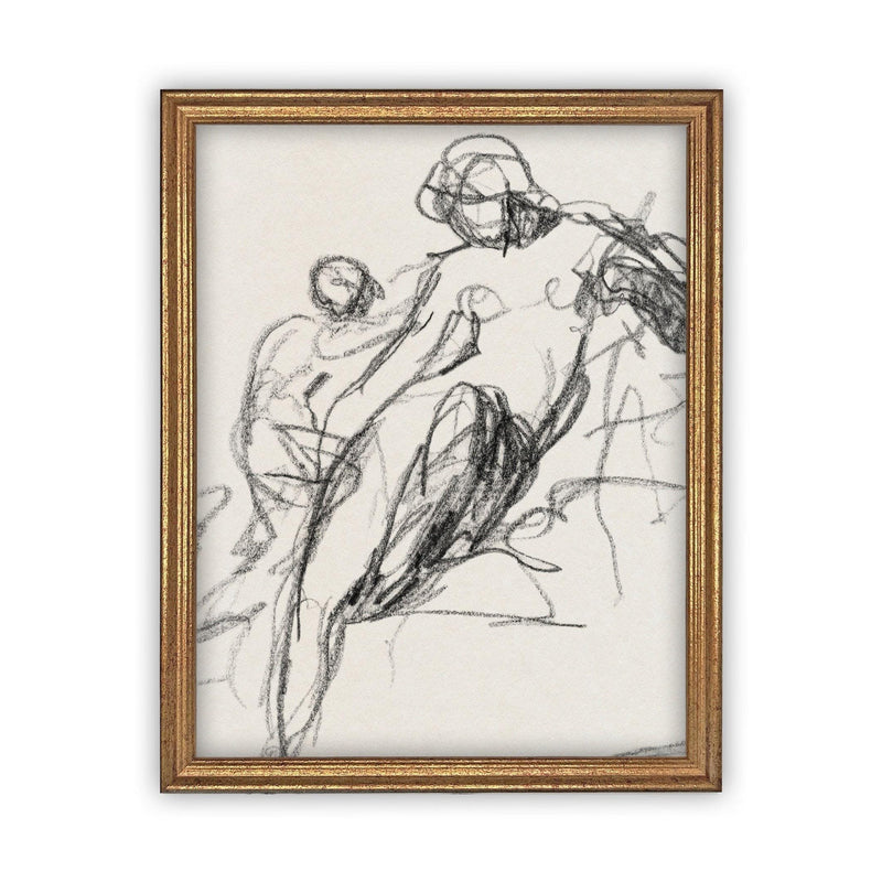 Vintage Framed Canvas Art Portrait Sketch /#P-512