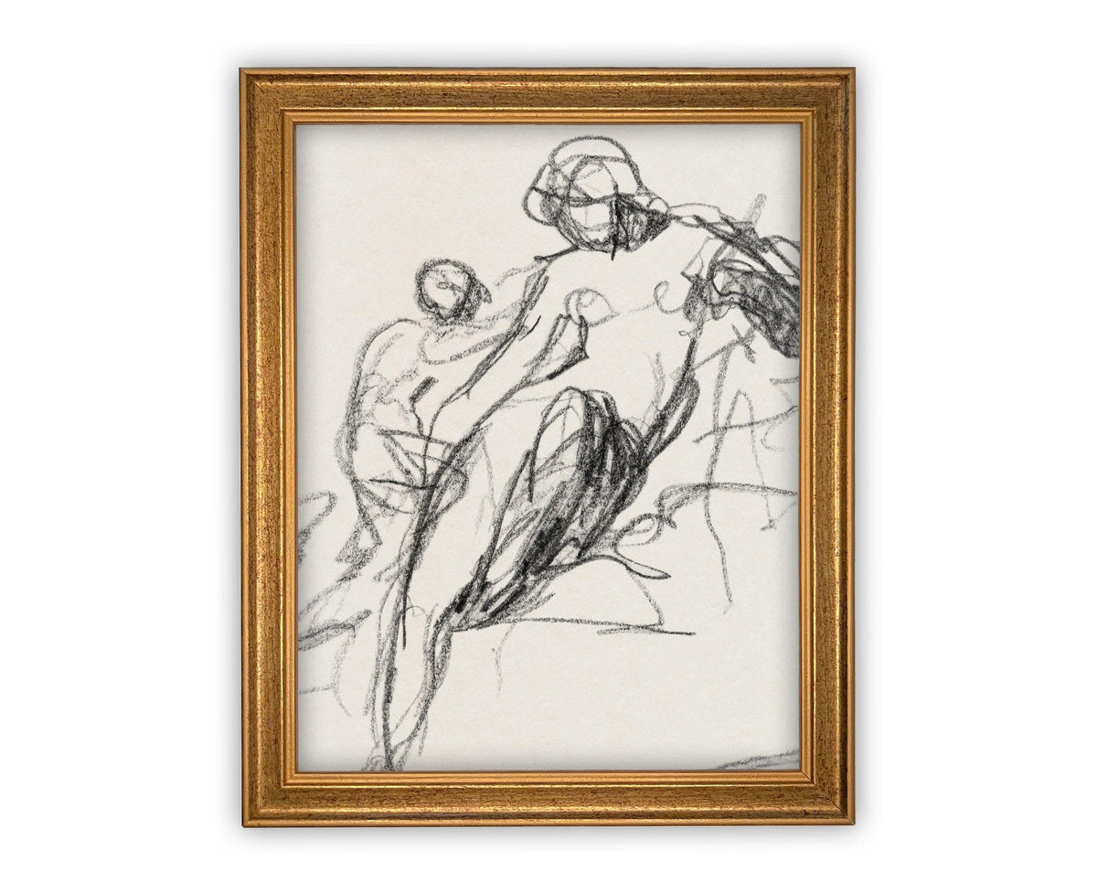 Vintage Framed Canvas Art Portrait Sketch /#P-512