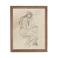 The image is a framed sketch of a seated person, drawn in a loose, sketchy style.