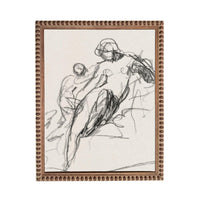 The image is a black and white sketch of a person, likely a woman, with a more abstract and expressive style.