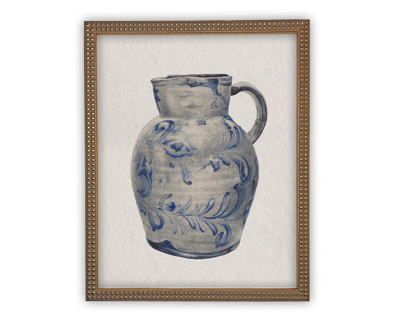 Vintage Framed Blue White Pottery Still Life on Canvas #ST-640