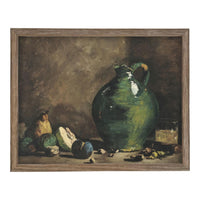 Vintage Framed Canvas Print: Green Pottery Still Life #ST-639