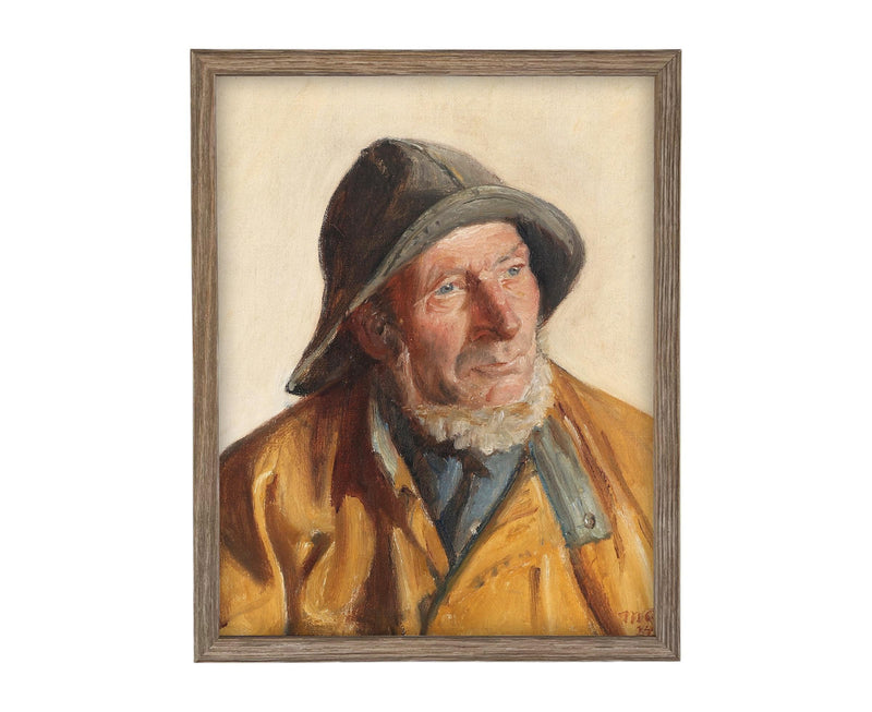 Vintage Framed Canvas Art Portrait of a Fisherman #P-556