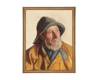 Vintage Framed Canvas Art Portrait of a Fisherman #P-556