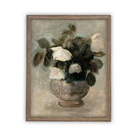 Framed Canvas White Roses Art #BOT-126