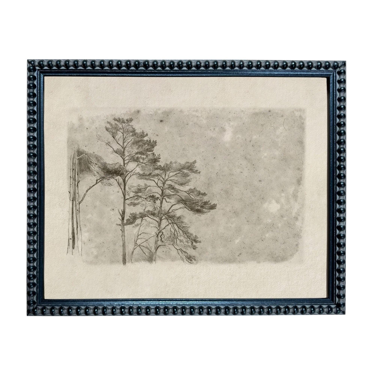 The image is a framed artwork depicting a tree with a textured background.