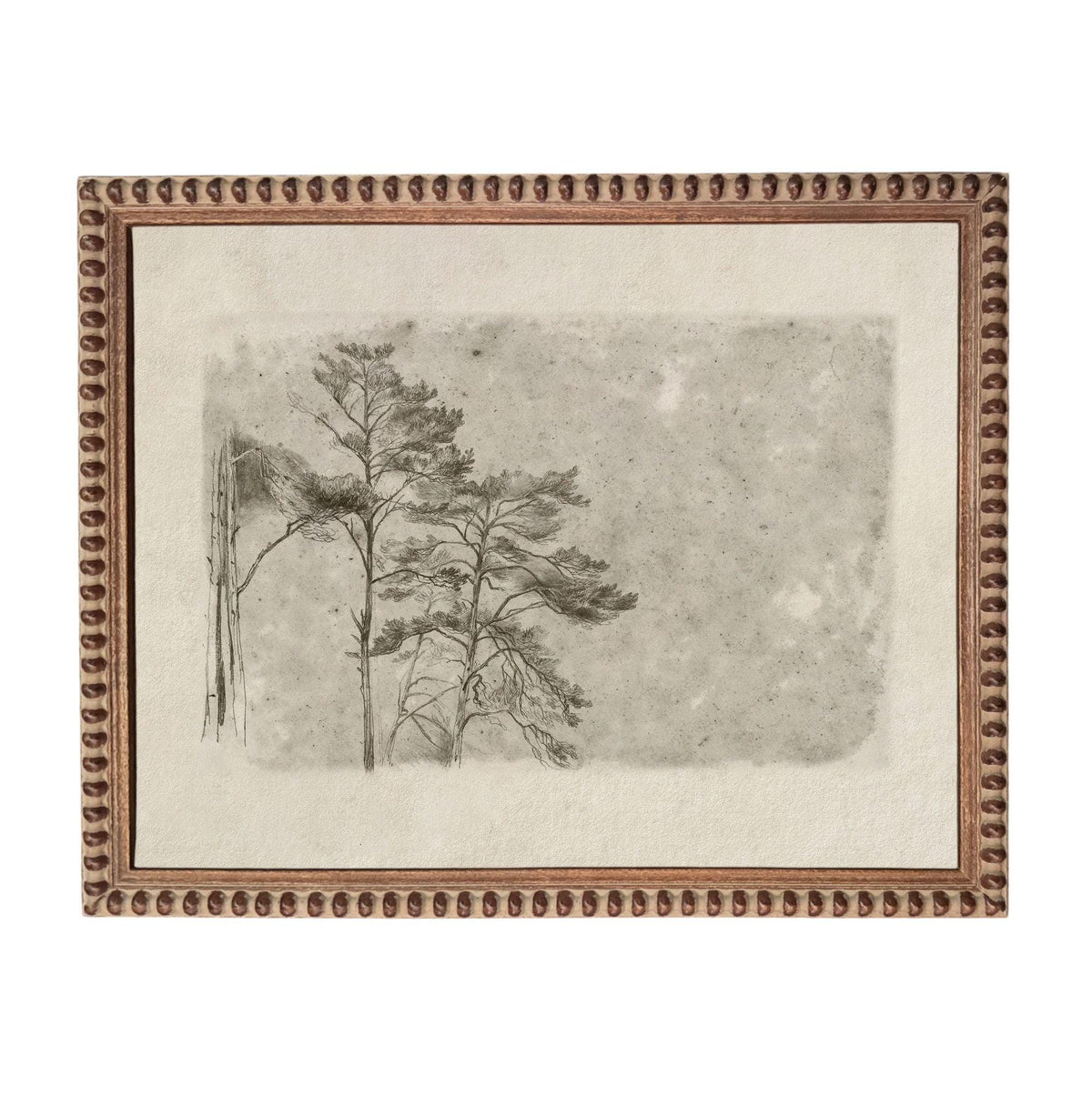 The image is a framed artwork depicting a tree with a textured background.