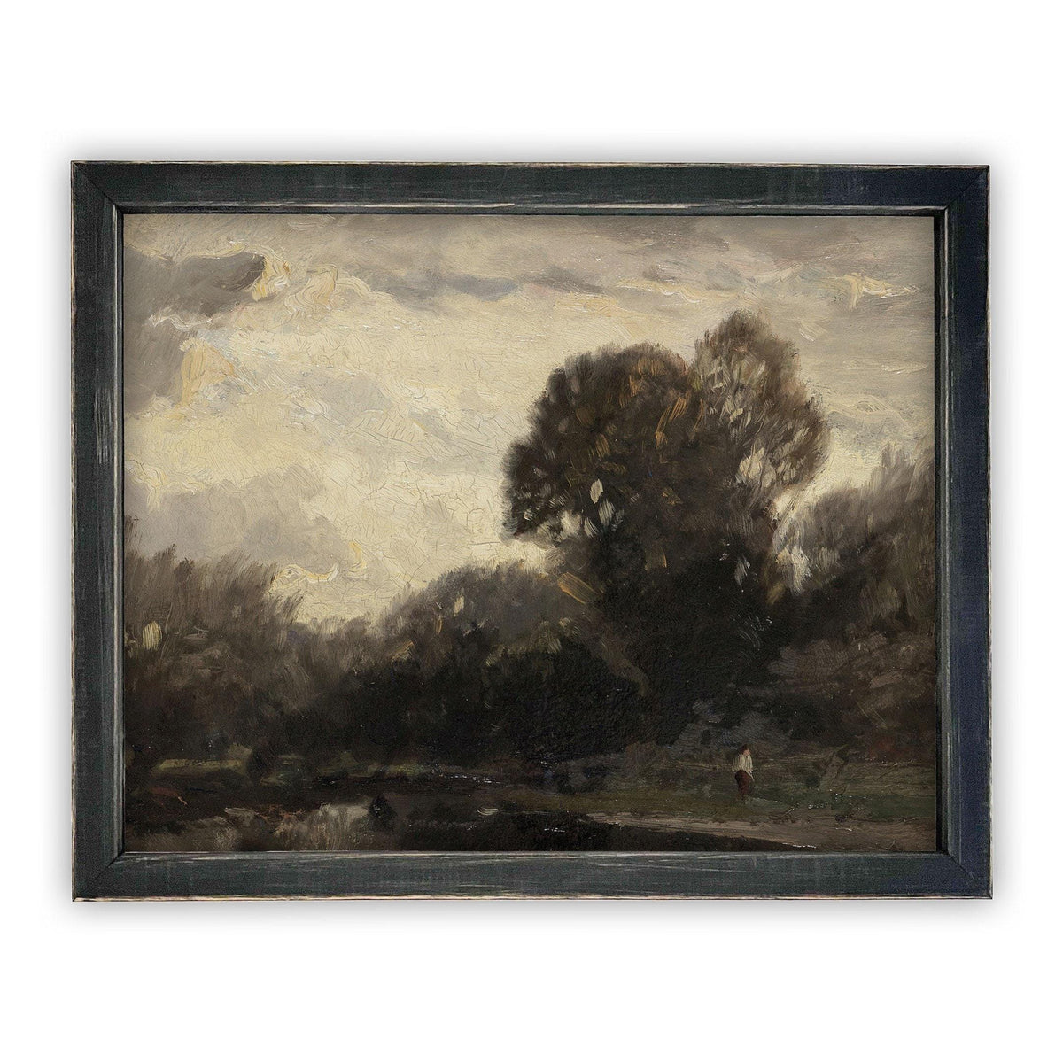 READY to SHIP 24X36 Framed Vintage Canvas Print: Moody Farmhouse Landscape Art