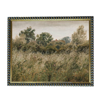 The image is a painting of a field with tall grass and trees in the background.