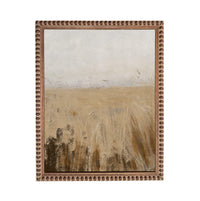 The image is a painting of a field with tall grass, framed in a decorative brown frame.