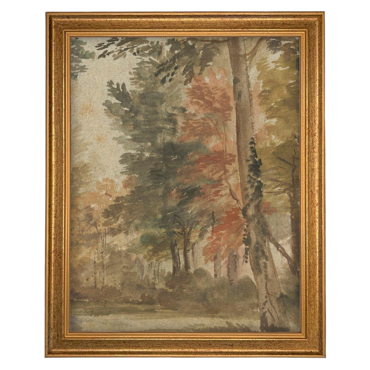 Framed Vintage Canvas Print: Fall Farmhouse Landscape Art #LAN-282