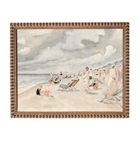 a lively beach scene with people enjoying the sun, sand, and water.