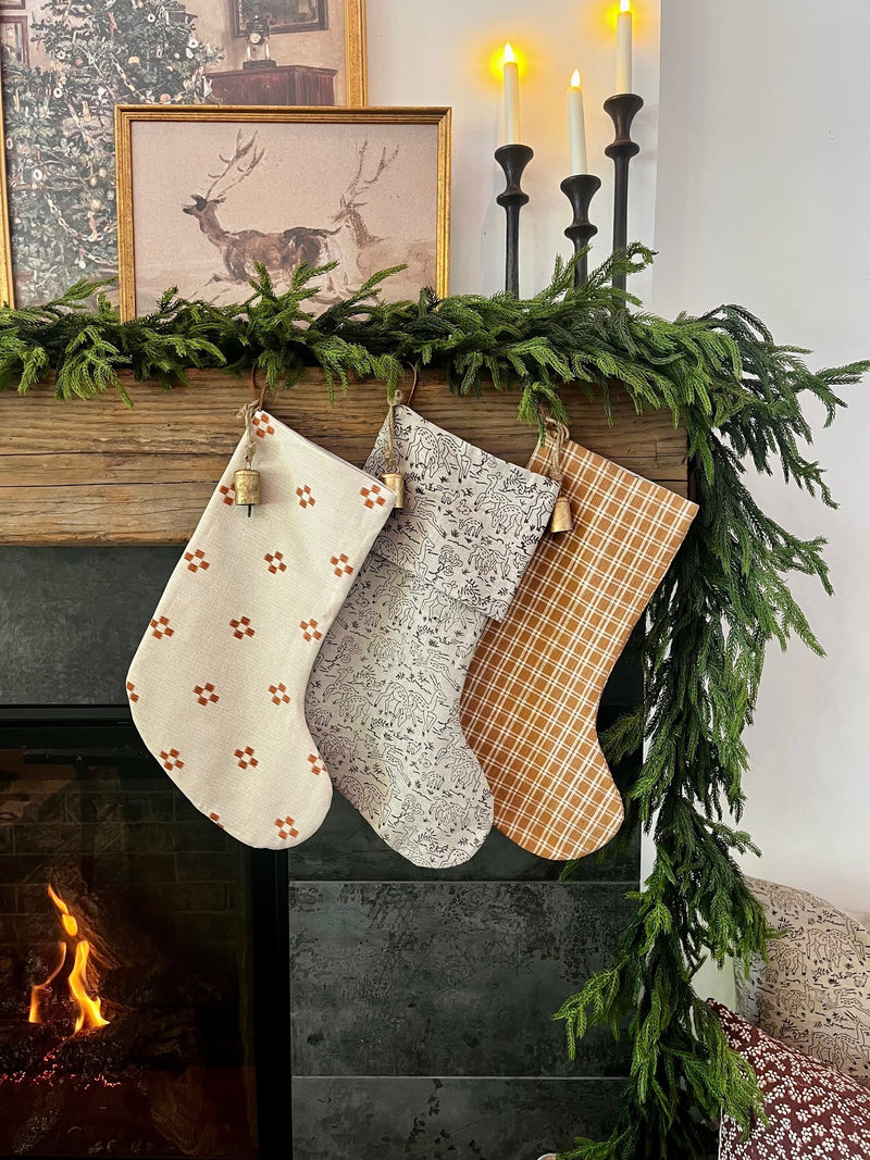 Christmas Stocking Reindeer Linen Print
