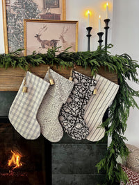 Christmas Stocking Reindeer Linen Print