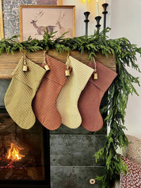 Christmas Stocking "Fold Over" Green and Tan Stripe