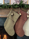 Christmas Stocking "Fold Over" Green and Tan Stripe