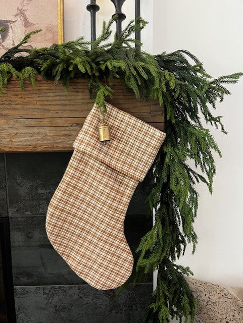 Christmas Stocking "Fold Over" Mini Camel Plaid