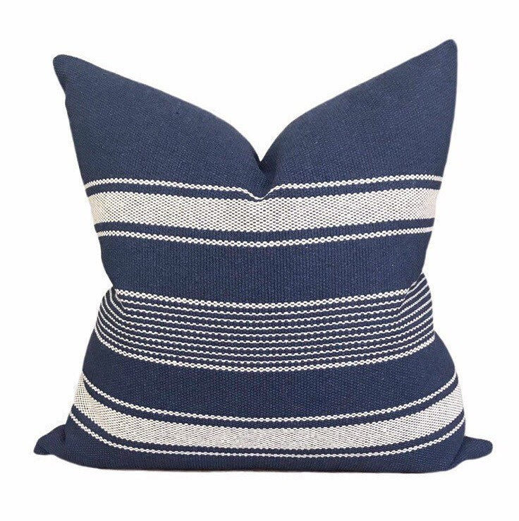 READY TO SHIP 20X20 Designer Hillcrest in Navy Pillow Cover // Navy Blue Decorative Pillow // Striped Pillows // Modern Farmhouse Pillows