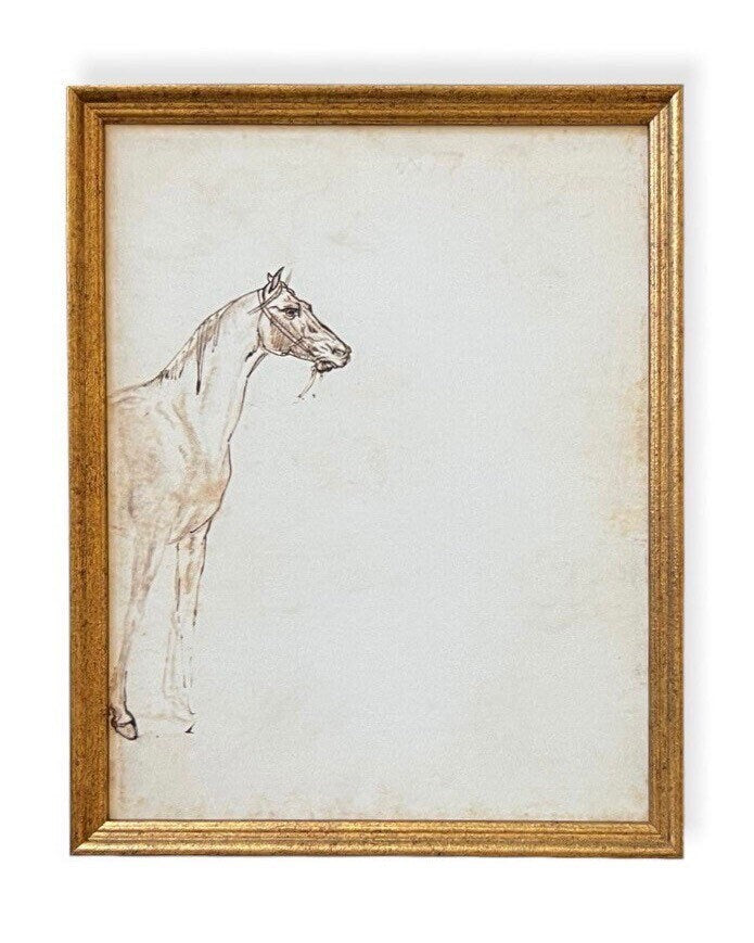 Vintage Framed Canvas Art  // Framed Vintage Print // Vintage Painting // Vintage Horse Sketch Art// Farmhouse print //#A-130