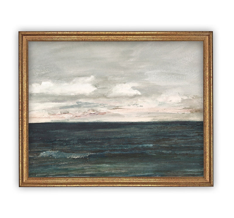 Vintage Framed Canvas Art  // Framed Vintage Print // Vintage Painting // Coastal Beach Seascape // Farmhouse print //#LAN-151