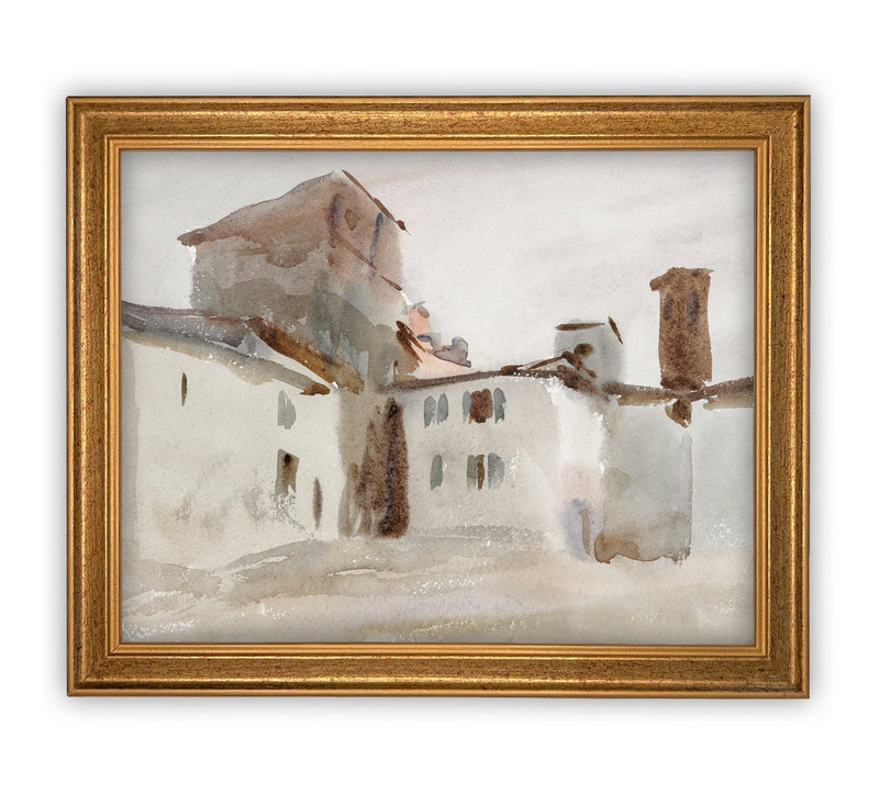 Vintage Framed Canvas Art  // Framed Vintage Print // Vintage Painting // Italian Villa Art // Neutral Art print //#ARC-110