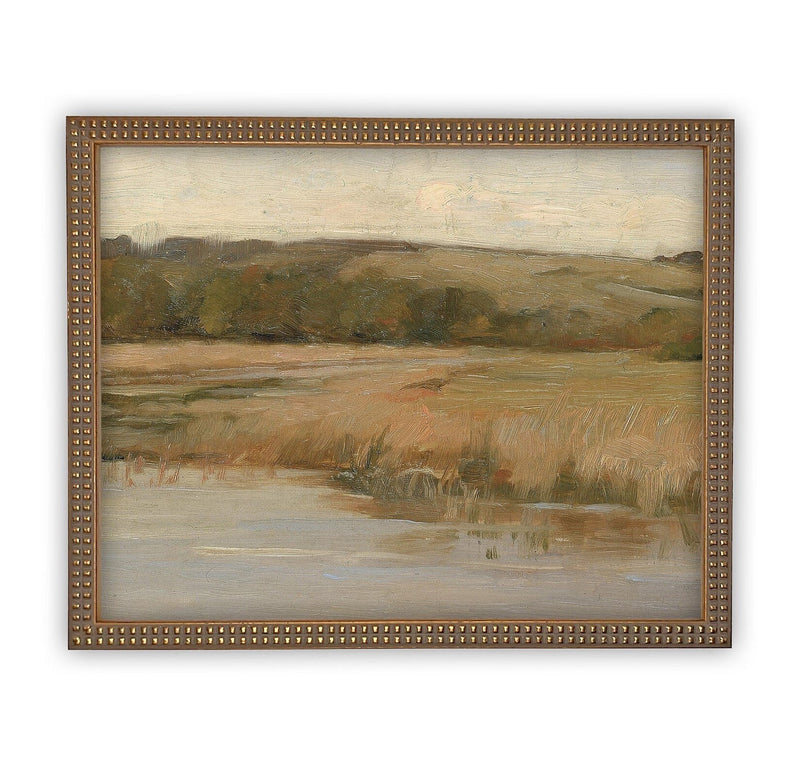 Vintage Framed Canvas Art  // Framed Vintage Print // Vintage Painting // Vintage Marsh Landscape // Farmhouse print //#LAN-133