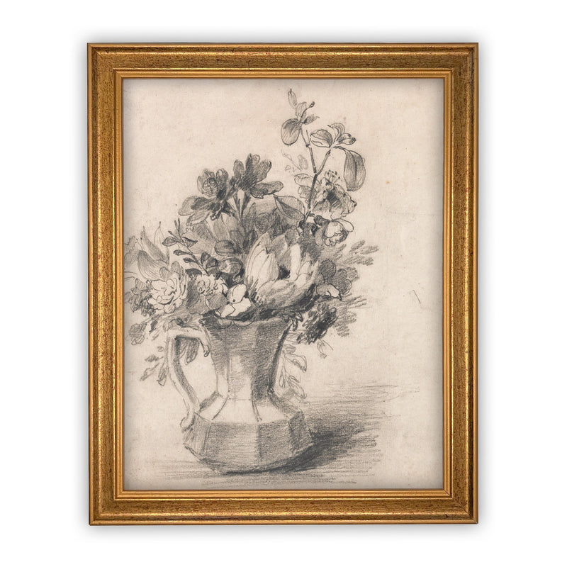 Vintage Framed Canvas Art  // Framed Vintage Print // Vintage Painting // Botanical Floral Sketch // Farmhouse print  //#BOT-114