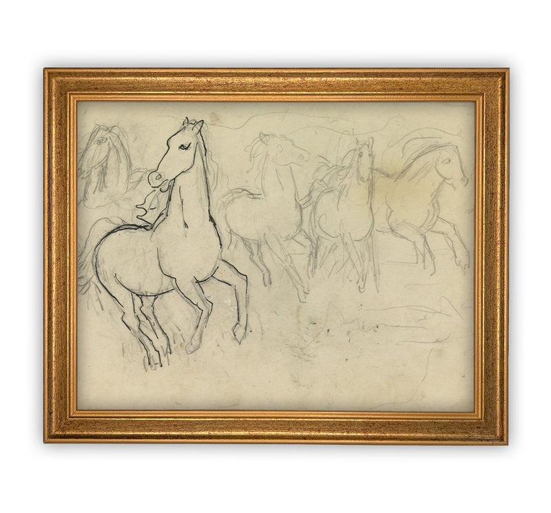 Vintage Framed Canvas Art  // Framed Vintage Print // Vintage Painting // Vintage Horse Sketch Art// Farmhouse print //#A-128