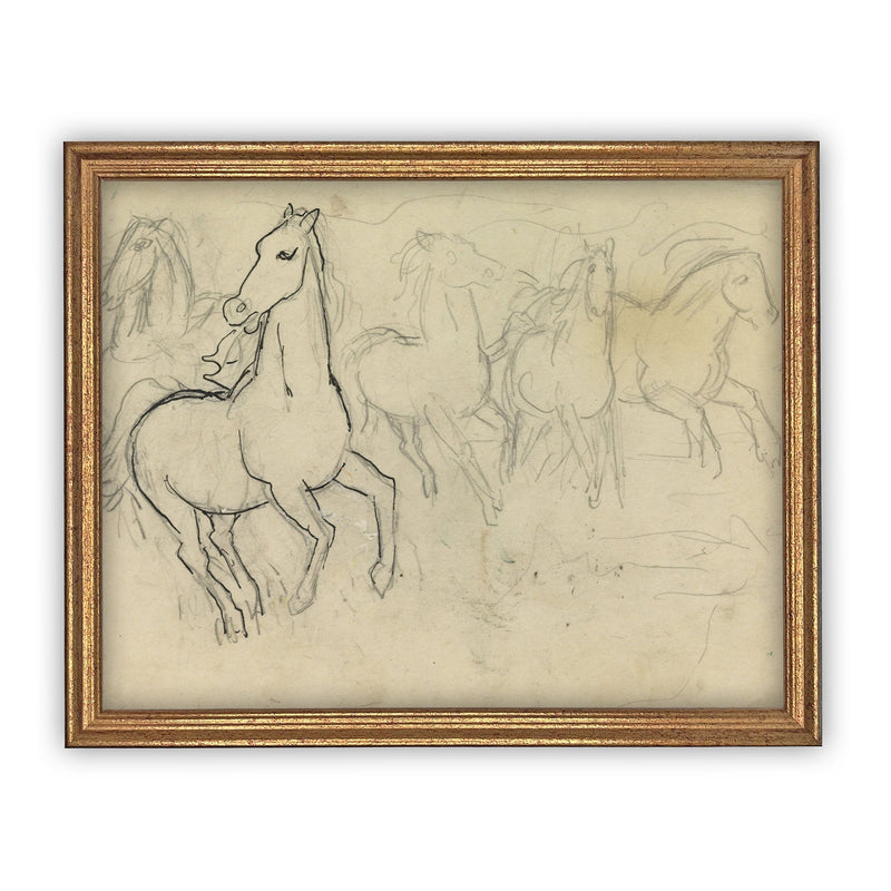 Vintage Framed Canvas Art  // Framed Vintage Print // Vintage Painting // Vintage Horse Sketch Art// Farmhouse print //#A-128