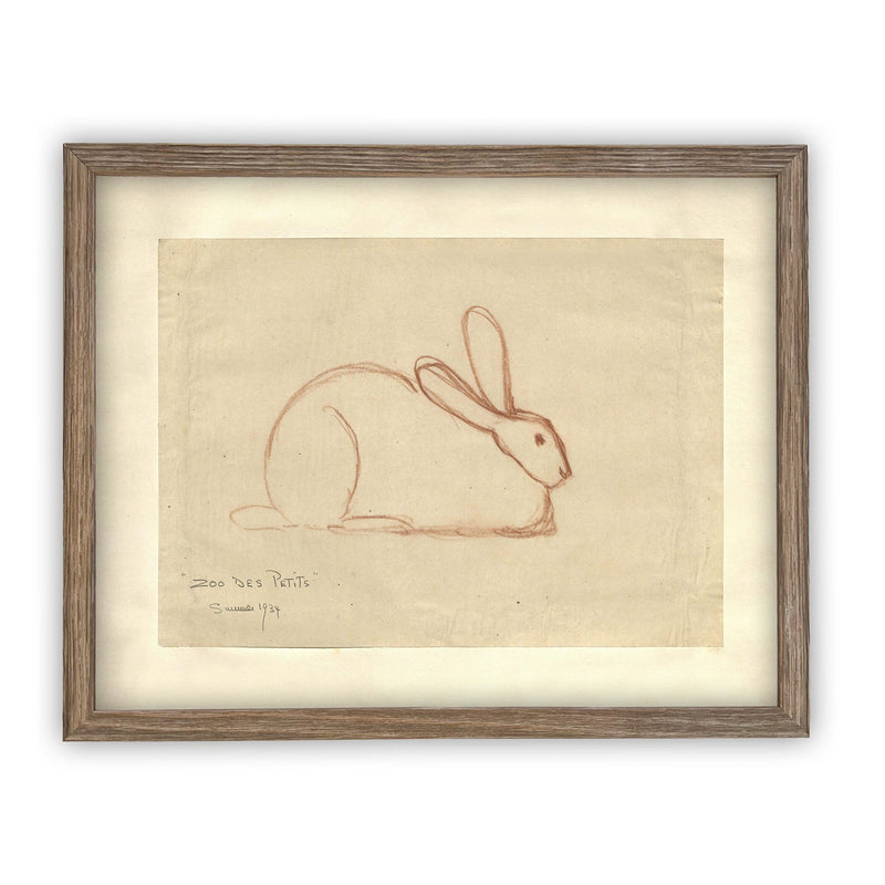 Vintage Framed Canvas Art  // Framed Easter Art // Vintage Rabbit Print // Vintage Bunny Sketch // Girls Room or Nursery print //#A-142