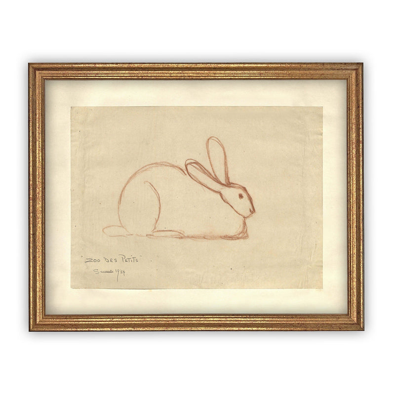 Vintage Framed Canvas Art  // Framed Easter Art // Vintage Rabbit Print // Vintage Bunny Sketch // Girls Room or Nursery print //#A-142