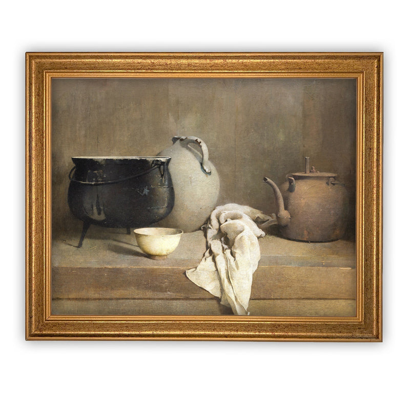 Vintage Framed Canvas Art  // Framed Vintage Print // Vintage Painting // Vintage Kitchen Still Life // Farmhouse print //#ST-607