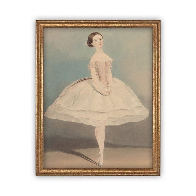 Vintage Framed Canvas Art  // Framed Vintage Print // Vintage Painting // Vintage Ballerina Art // Girls Room or Nursery print //#P-520