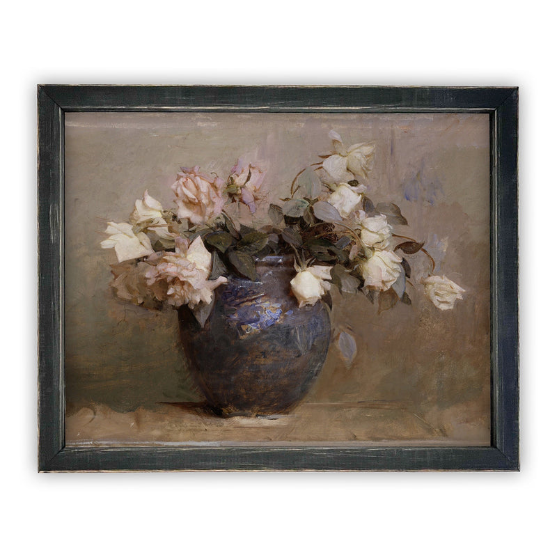 Vintage Framed Canvas Art  // Framed Vintage Print // Vintage Painting // Floral Still Life Print // Farmhouse print //#BOT-107