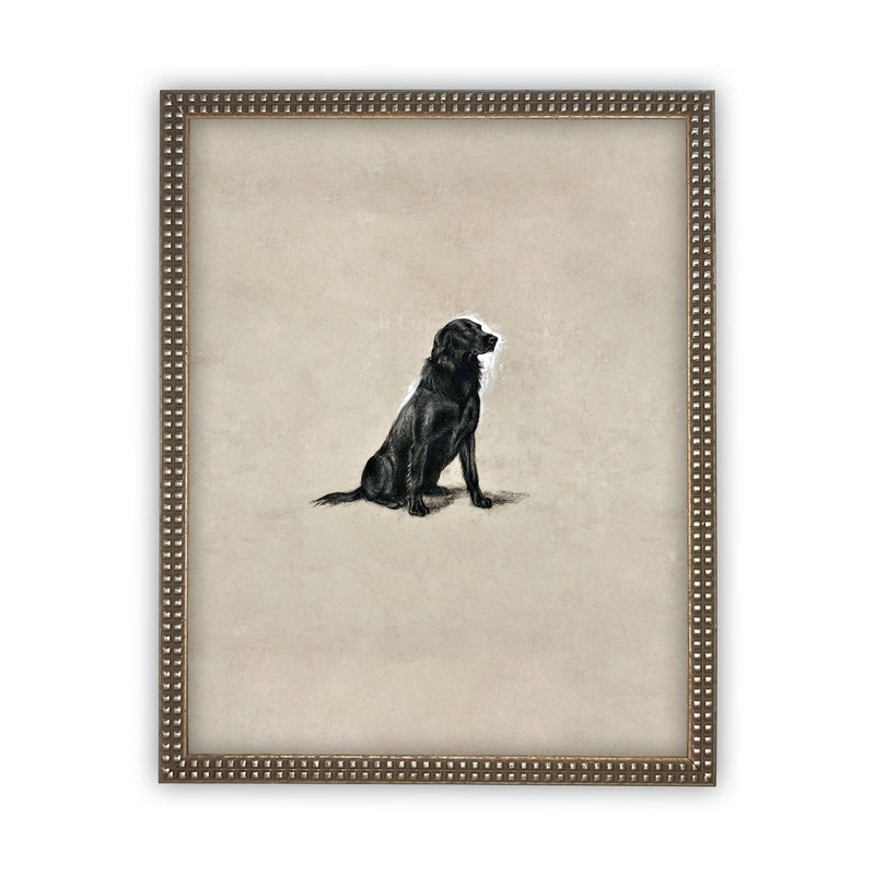 Vintage Framed Canvas Art  // Framed Vintage Print // Black Labrador Painting // Vintage Dog Art// Boys Room or Nursery print //#A-118