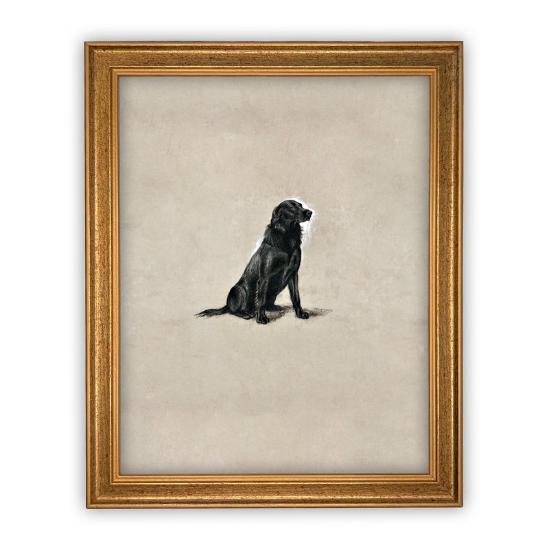 Vintage Framed Canvas Art  // Framed Vintage Print // Black Labrador Painting // Vintage Dog Art// Boys Room or Nursery print //#A-118