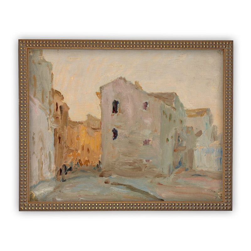 Vintage Framed Canvas Art  // Framed Vintage Print // Vintage Painting // European City Landscape Art // Farmhouse print //#ARC-113