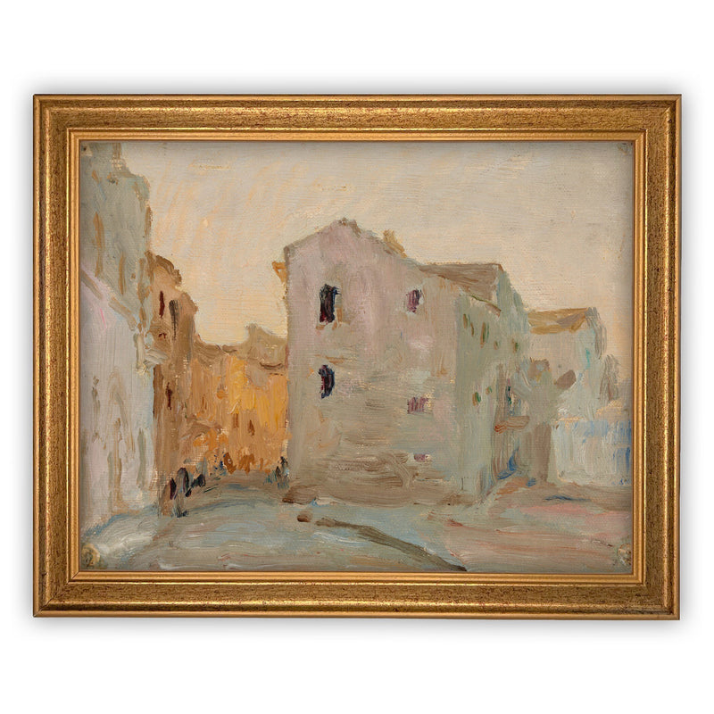 Vintage Framed Canvas Art  // Framed Vintage Print // Vintage Painting // European City Landscape Art // Farmhouse print //#ARC-113