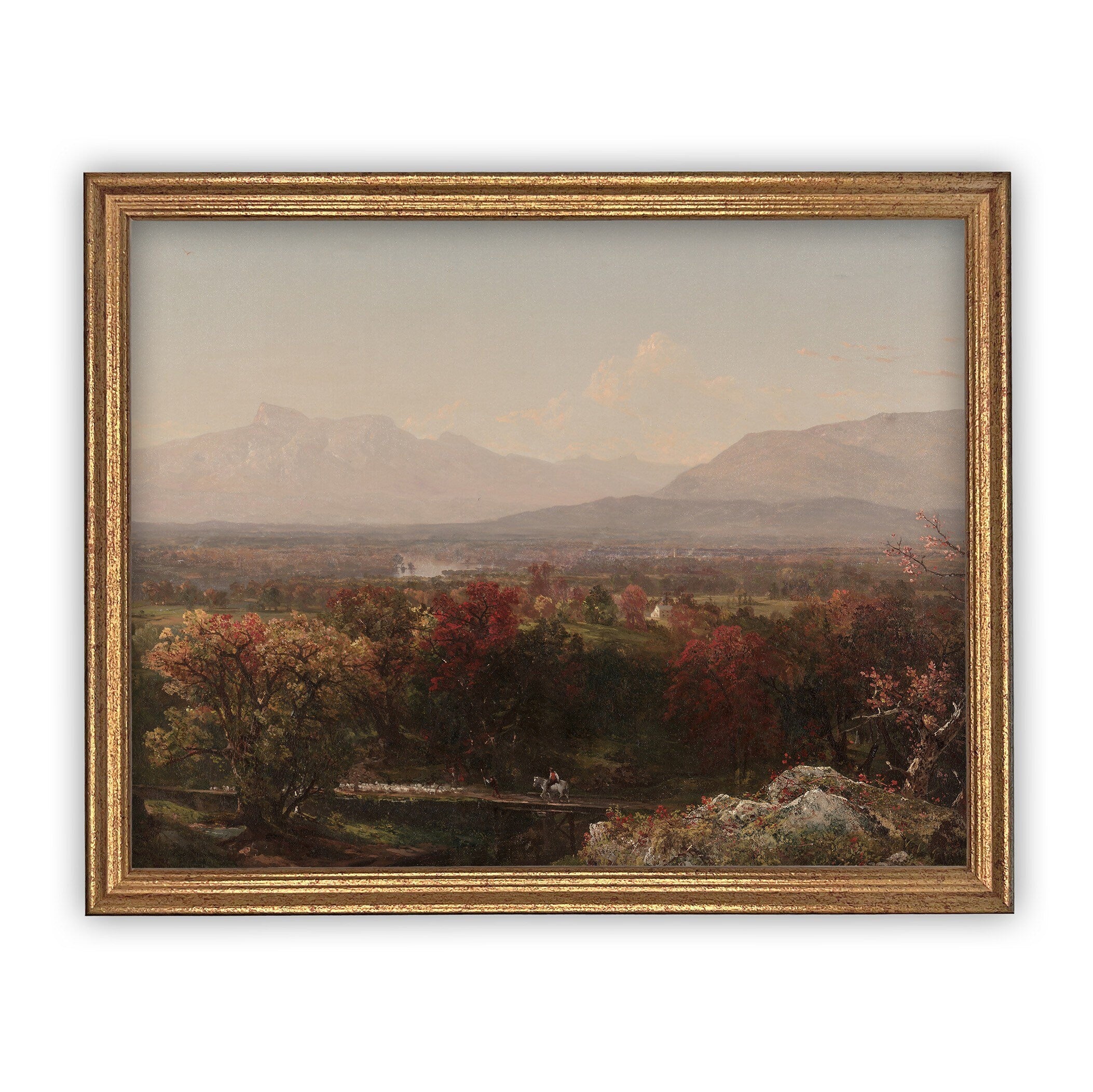 Vintage Framed Canvas Art  // Framed Vintage Print // Vintage Painting // Fall or Autumn Landscape //Farmhouse print //#LAN-112