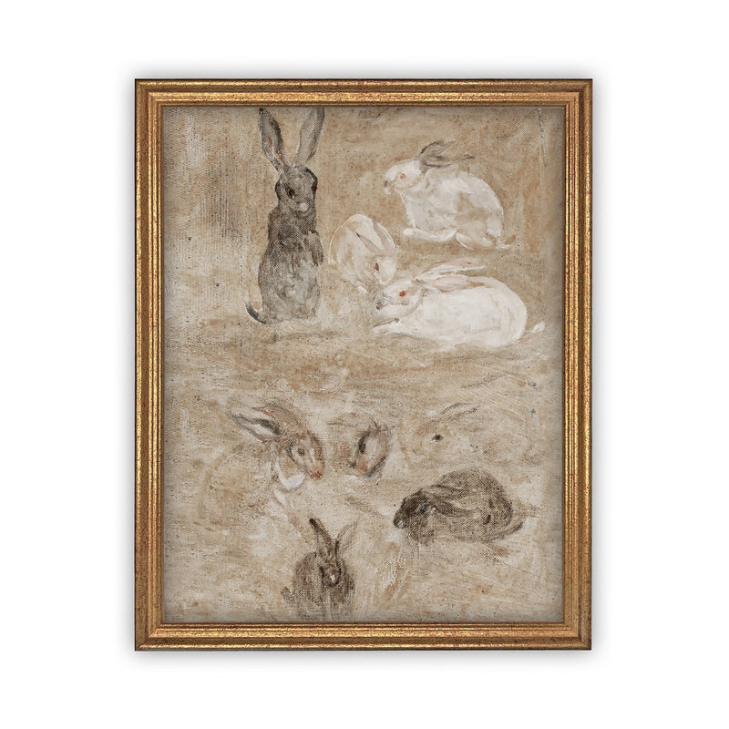 Vintage Framed Canvas Art  // Framed Easter Art // Vintage Painting // Vintage Bunnies Painting // Girls Room or Nursery print //#A-146