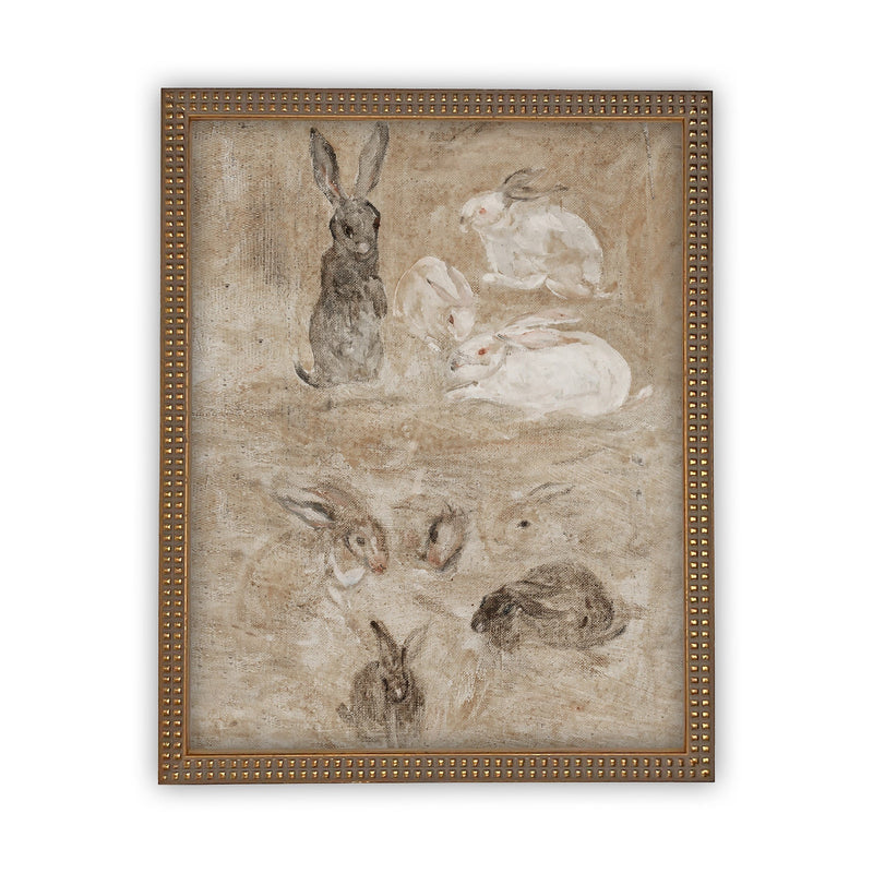 Vintage Framed Canvas Art  // Framed Easter Art // Vintage Painting // Vintage Bunnies Painting // Girls Room or Nursery print //#A-146