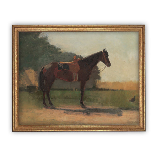 Vintage Framed Canvas Art  // Framed Vintage Print // Vintage Painting // Horse Equestrian Art // Farmhouse print //#A-122